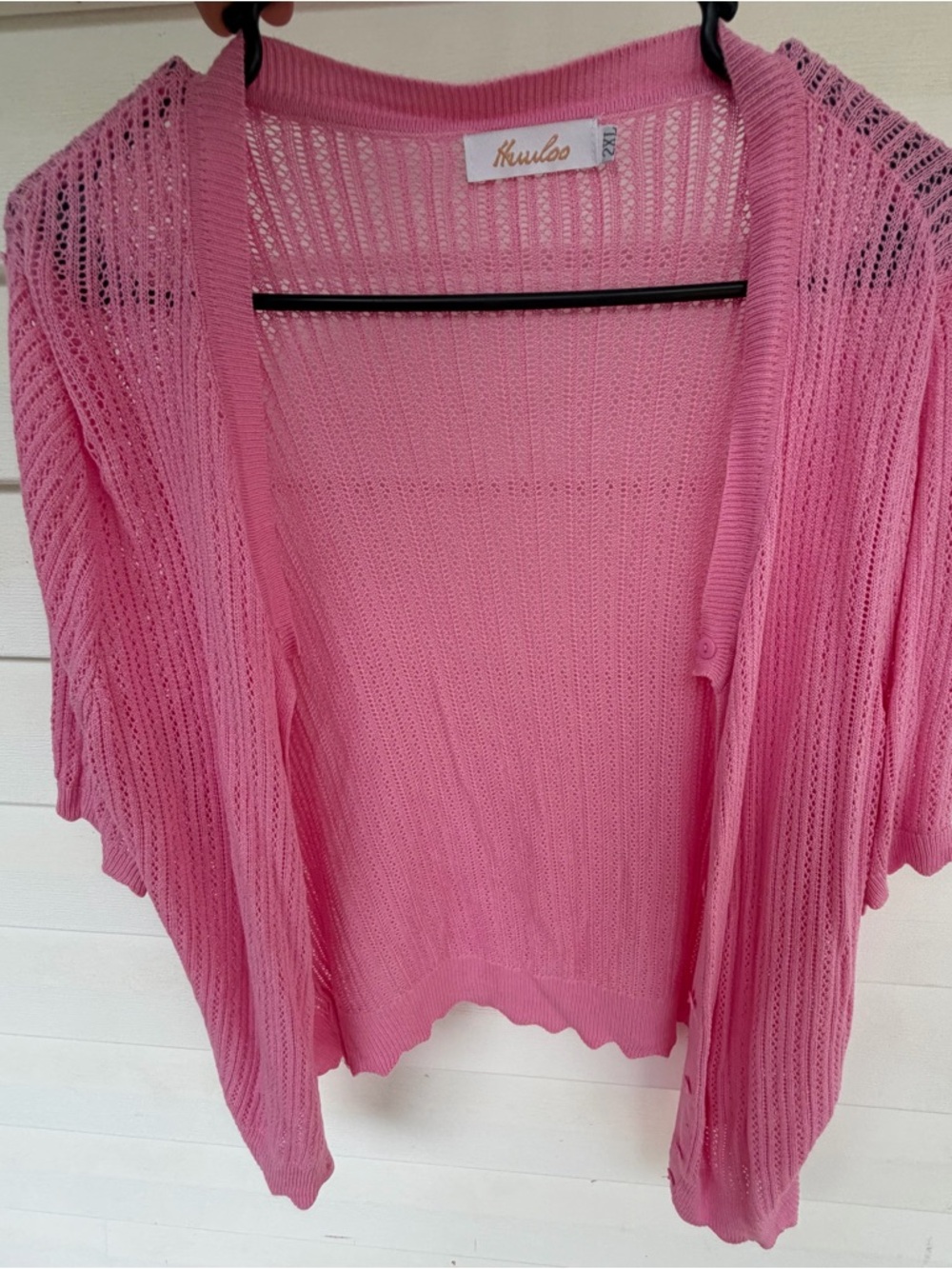 Pink Open-Knit Women's Cardigan Sweater